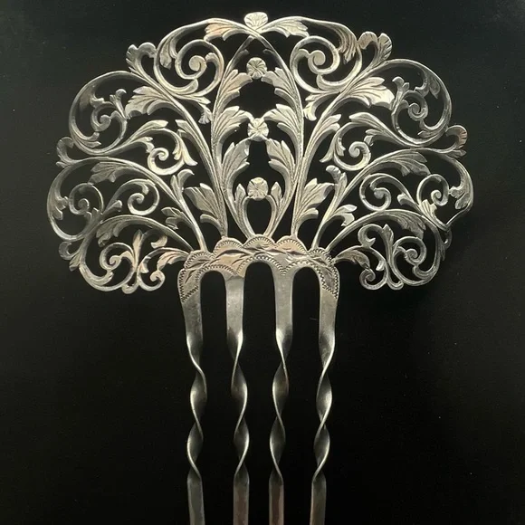sterling Hair Comb Peinetta Mantilla Tango Flamenco Accessory Filigree - Picture 3 of 16